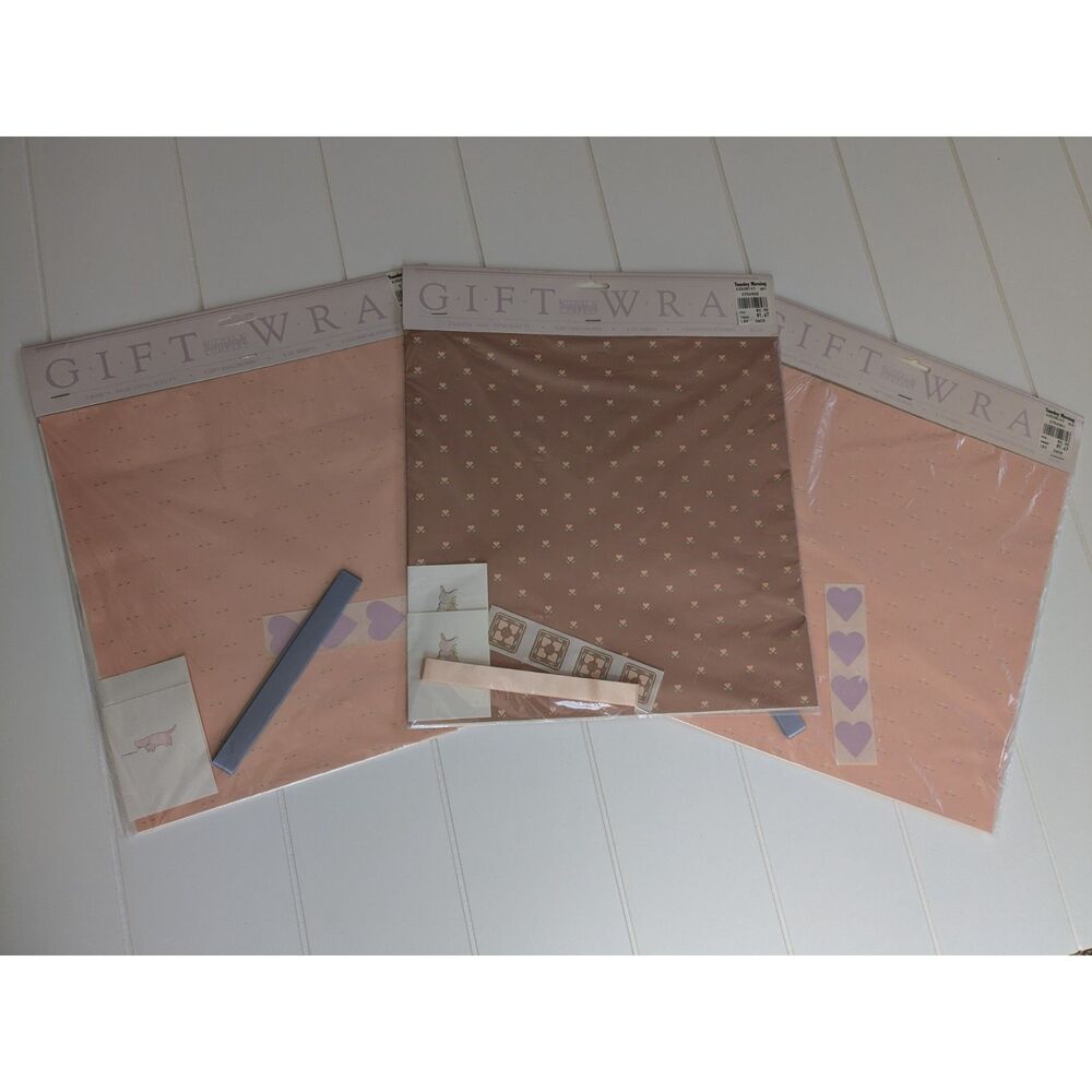 Vtg Michel & Co Gift Wrap - 3 Packs - with ribbons, stickers, notecards - NOS